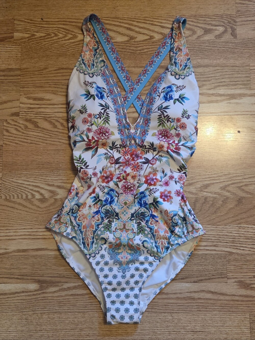 JOHNNY WAS Dreamer One Piece Swimsuit Floral Boho Large